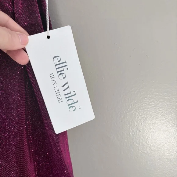 NWT Ellie Wilde Mon Cheri Fuchsia Metallic Shimmer Dress Lace Up Back Size 2 - Picture 2 of 9